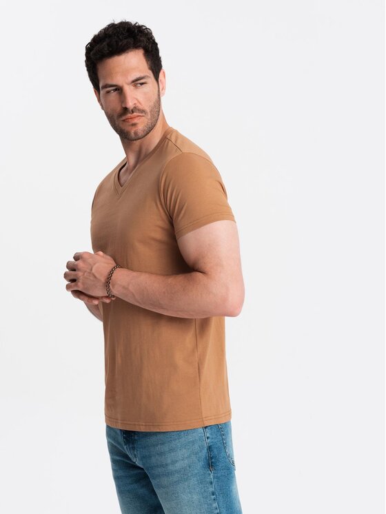 Ombre Ombre T-Shirt OM-TSBS-0145 Brązowy Regular Fit