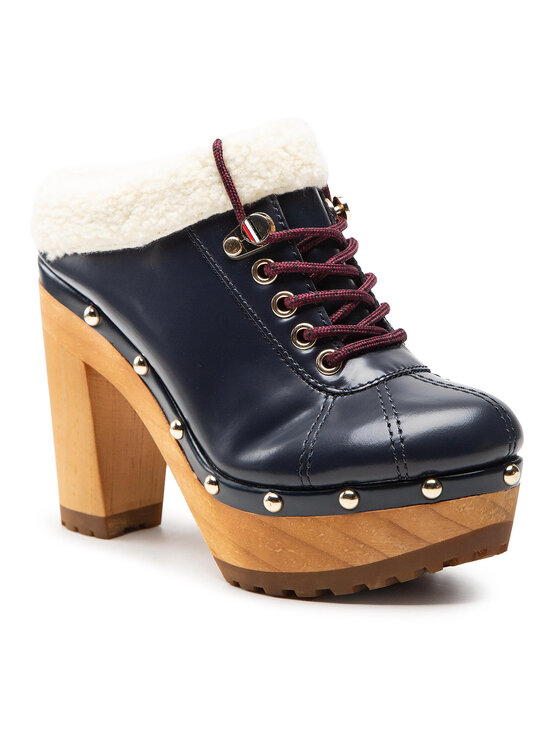 Tommy Hilfiger Șlapi High Heel Clog Mule Monogram FW0FW06884 Bleumarin Bleumarin imagine noua