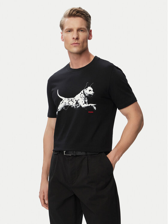 HUGO Tricou Dirunn 50564143 Negru Regular Fit