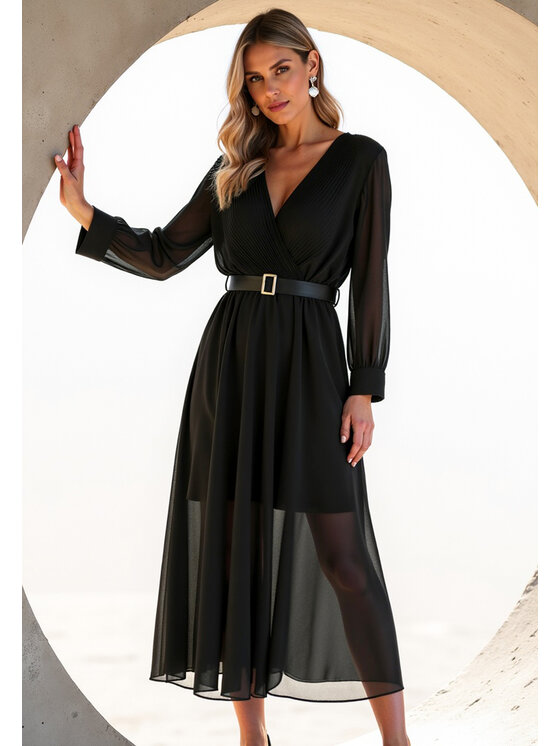 FIGL FIGL Koktejlové šaty M1141 Čierna Feminine Fit