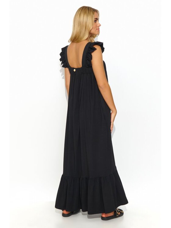 Makadamia Makadamia Sukienka letnia M817 Czarny Loose Fit