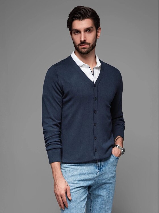 Ombre Ombre Kardigan OM-SWCD-0126 Granatowy Regular Fit
