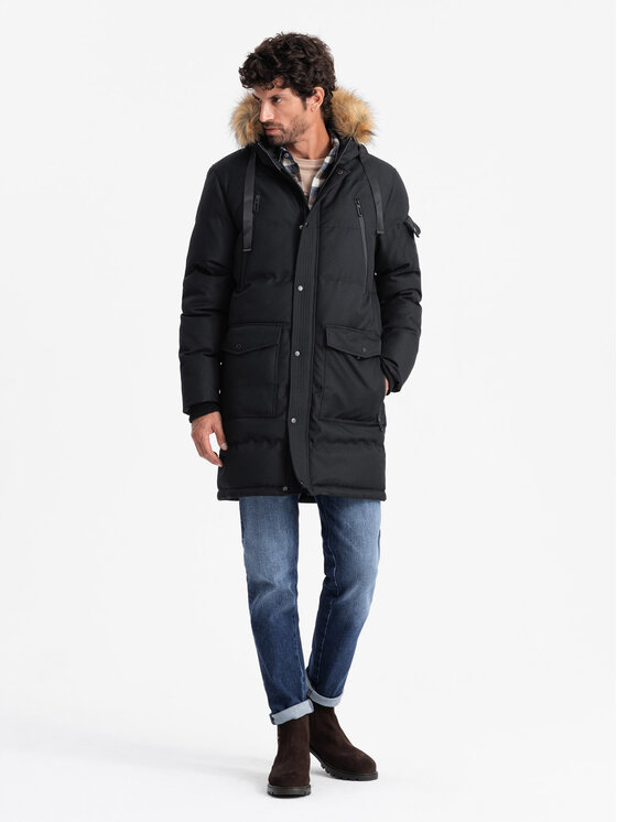 Ombre Ombre Parka OM-JALJ-0182 Czarny Regular Fit