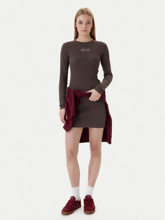 Tommy Jeans Tommy Jeans Ежедневна рокля Linear DW0DW21902 Кафяв Slim Fit