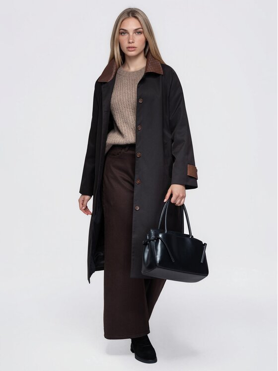 Ombre Ombre Płaszcz przejściowy OW-CT-E0025 Czarny Regular Fit