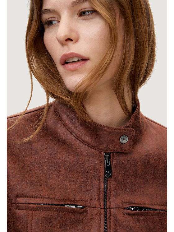 Desigual Desigual Kurtka skórzana CHAQ_BIKERCY Brązowy Casual Fit