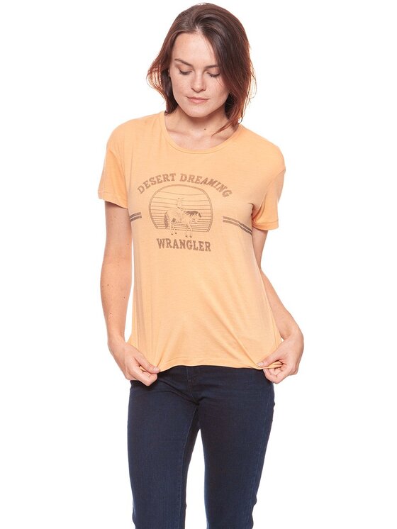 Wrangler Wrangler T-Shirt DRAPE Pomarańczowy Slim Fit