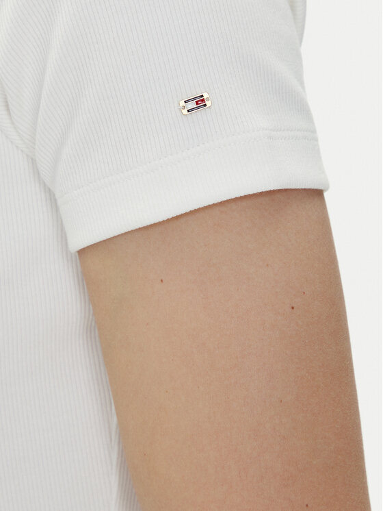 Tommy Hilfiger Tommy Hilfiger Tricou polo Slim Gold Button Polo Ss WW0WW45436 Alb Regular Fit