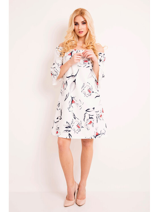 Awama Awama Sukienka letnia L036 Écru Basic Fit