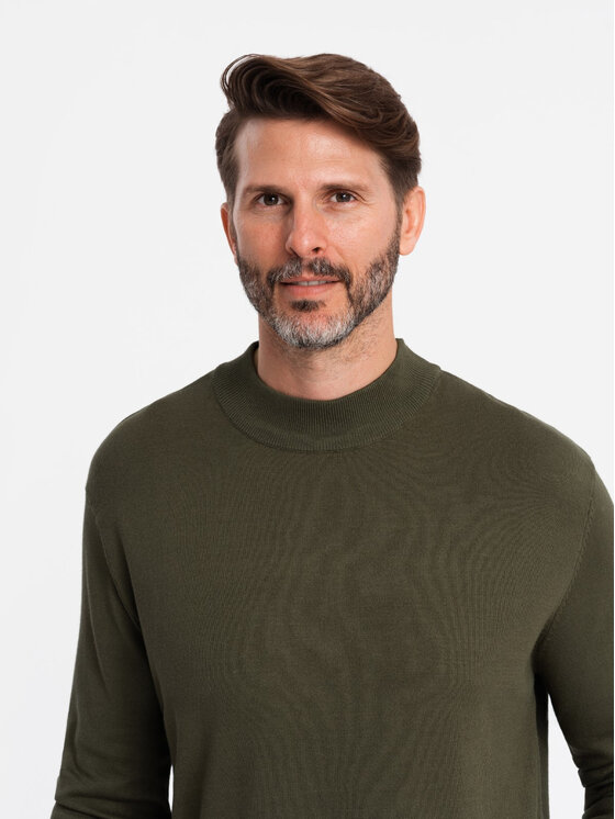 Ombre Ombre Sweter OM-SWTN-0100 Khaki Regular Fit