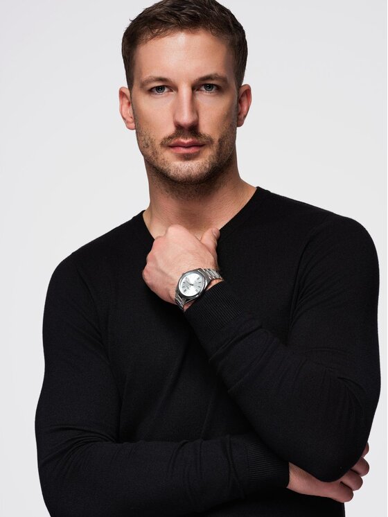 Ombre Ombre Sweter OM-SWBS-0106 Czarny Regular Fit