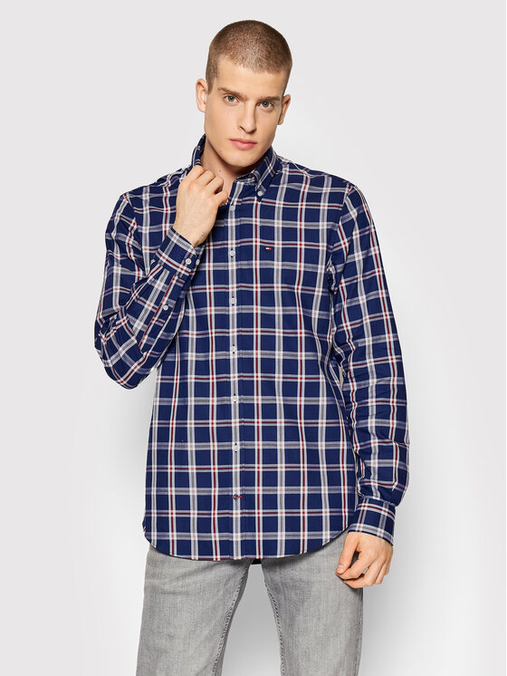 checked slim fit shirt with patch pocket