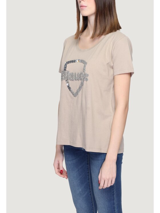 Blauer Blauer T-Shirt 24SBLDH02383 Beżowy Shirt Fit