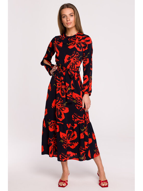 Stylove Stylove Sukienka koktajlowa S307 Granatowy Regular Fit