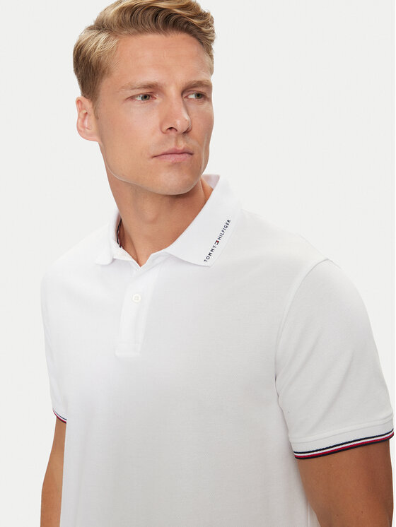 Tommy Hilfiger Tommy Hilfiger Тениска с яка и копчета Flag MW0MW35605 Бял Regular Fit