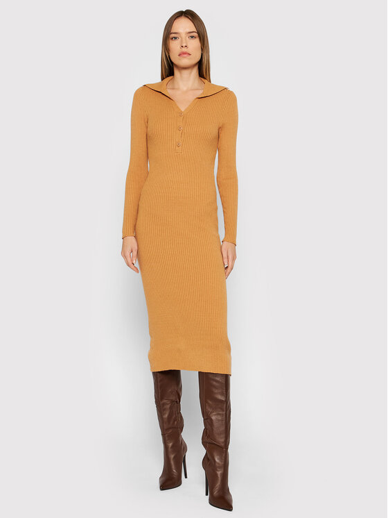 YAS YAS Трикотажна сукня Cilla 26026459 Бежевий Slim Fit
