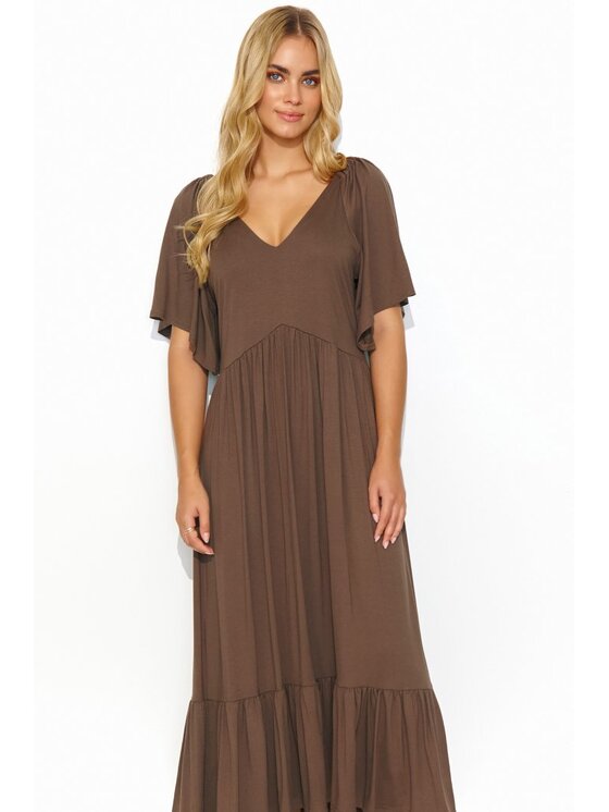 Makadamia Makadamia Sukienka codzienna M828 Brązowy Loose Fit