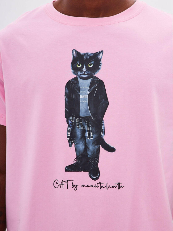 CAT by maniita lacitta CAT by maniita lacitta T-Shirt Printed men's t-shirt with CAT Różowy Regular Fit