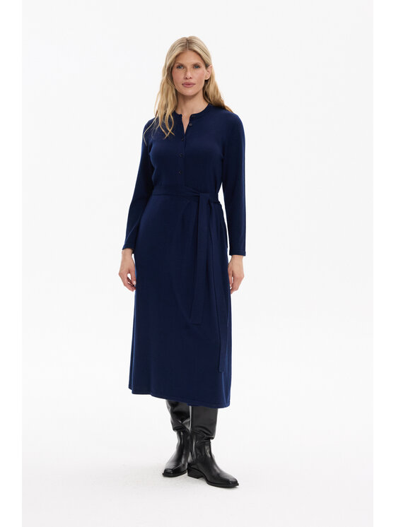 Deni Cler Milano Deni Cler Milano Sukienka dzianinowa T-DC-357D-F5-90-58-1 Granatowy A-Line Fit