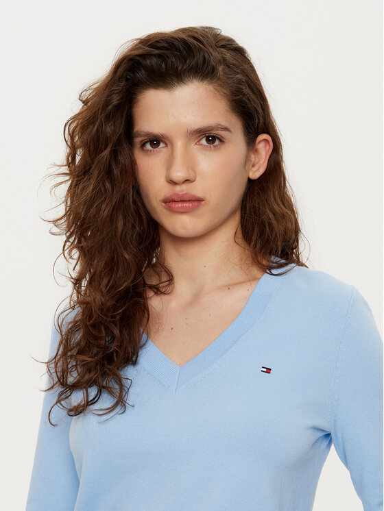 Tommy Hilfiger Tommy Hilfiger Pulover WW0WW40098 Albastru celest Regular Fit