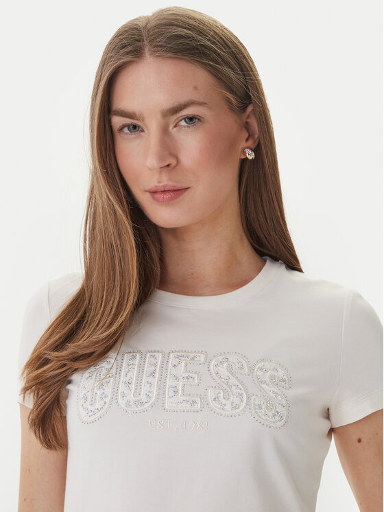 Guess Guess Tričko W5GI04 J1314 Biela Slim Fit