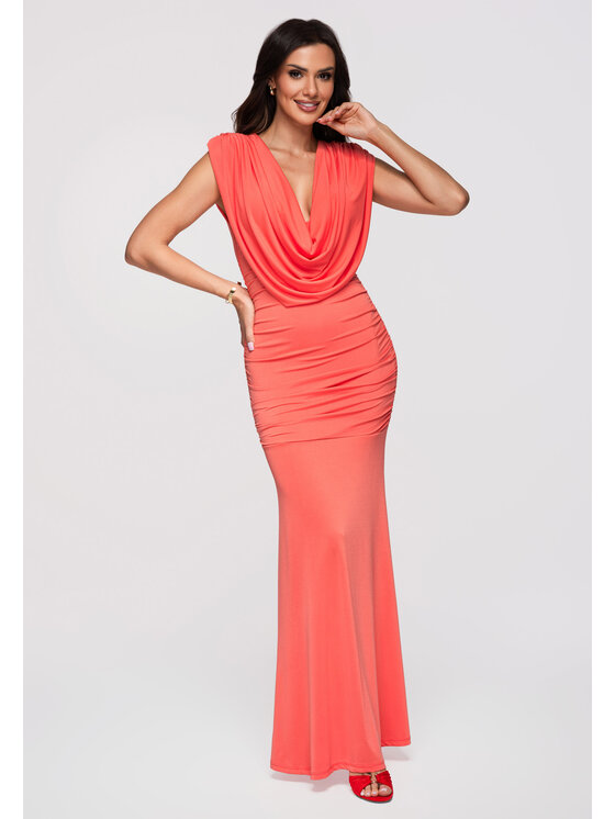 Ombre Ombre Sukienka wieczorowa LA-OM-DLR370 Koralowy Slim Fit