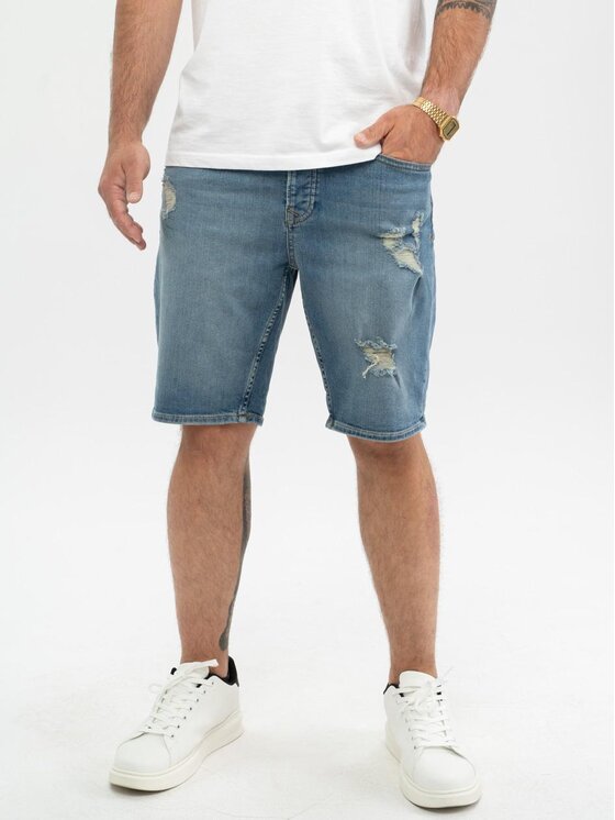 Szorty jeansowe, rozmiar 30, Niebieskie, Krótkie Spodenki Jeansowe Skinny Męskie Sprane Niebieskiee MyStars Damage 30