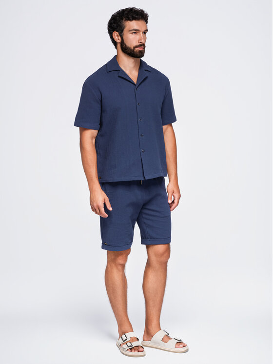 Ombre Ombre Koszula OM-SHSS-0220 Granatowy Boxy Fit