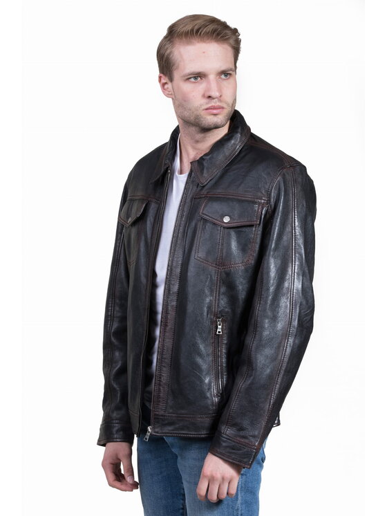 David Ryan David Ryan Kurtka skórzana ROCCO Czarny Regular Fit