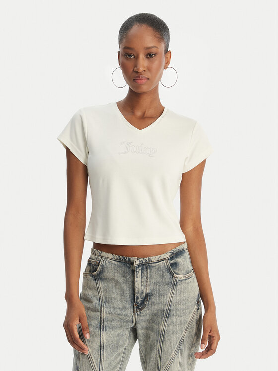 Juicy Couture Tricou Capped JCWCT126318 Écru Slim Fit