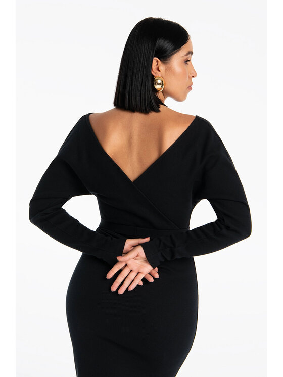 Nudyess Nudyess Vestito di maglia Merapi midi z prążka Nero Fitted Fit