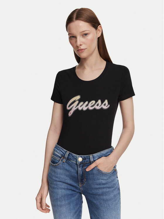 Guess Tricou W6YI56 K5028 Negru Slim Fit