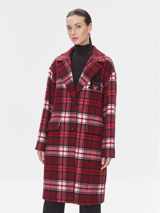 Tommy Hilfiger Tommy Hilfiger Gyapjú kabát Imd Tartan WW0WW39761 Piros Relaxed Fit