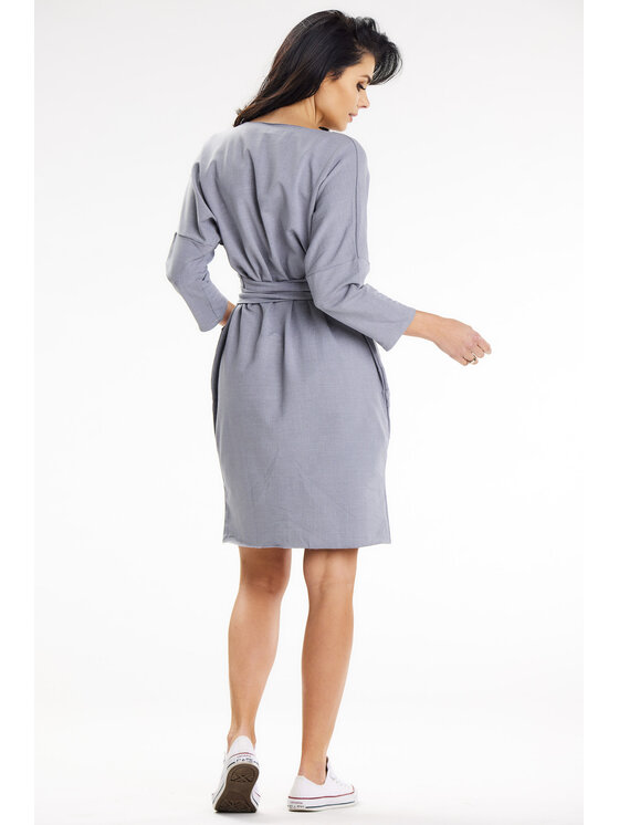Awama Awama Sukienka letnia A654 Szary Basic Fit