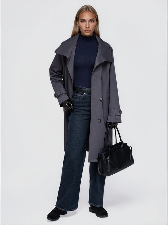 Ombre Ombre Trenčkot OW-CT-E0024 Šedá Relaxed Fit