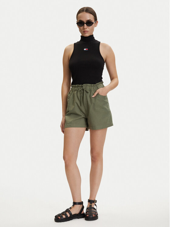 Tommy Jeans Tommy Jeans Шорти от плат DW0DW22227 Тъмнозелен Regular Fit