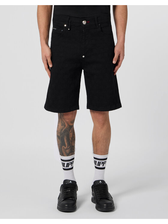PHILIPP PLEIN PHILIPP PLEIN Szorty jeansowe 30593 Czarny Loose Fit