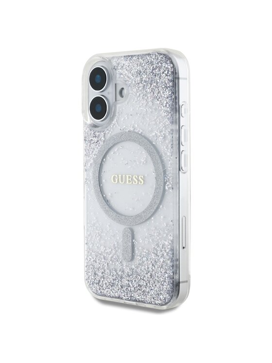 Guess Guess Etui na telefon HC Resin Bottom Glitter Srebrny