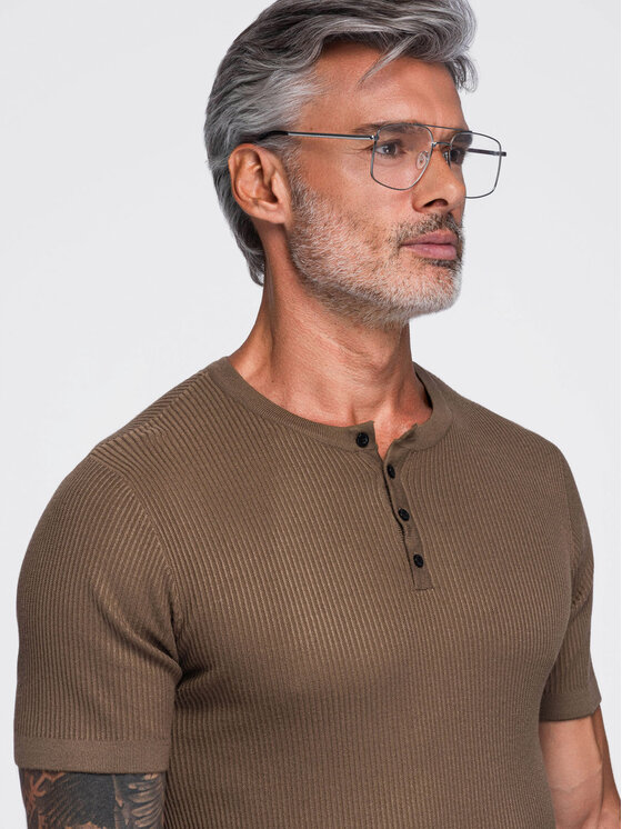 Ombre Ombre T-Shirt OM-TSCT-0304 Brązowy Slim Fit