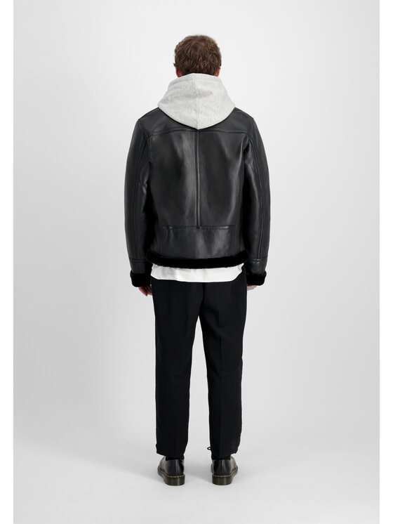 Alpha Industries Alpha Industries Kurtka skórzana B-3 Leather Jacket Czarny Regular Fit