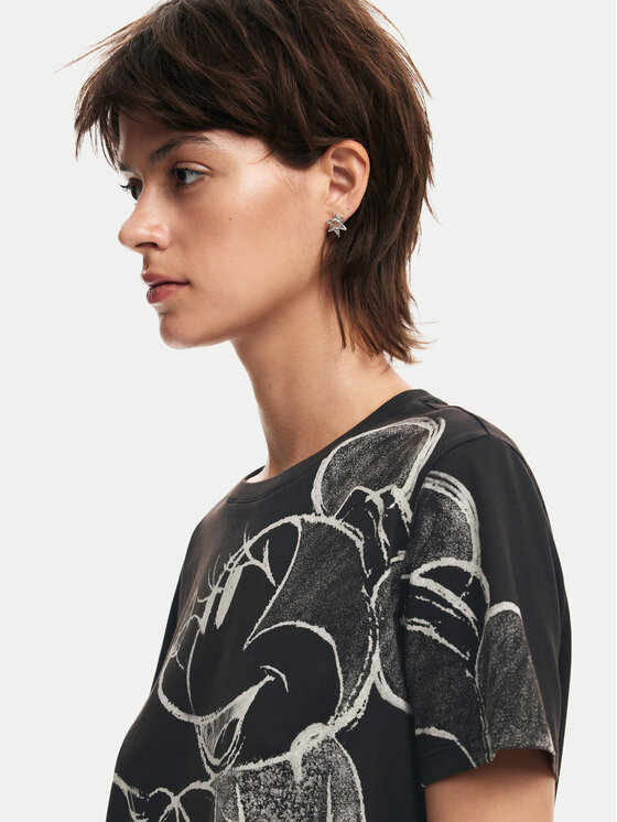 Desigual Desigual Тишърт Mickey Drawing 24WWTKA1 Черен Regular Fit