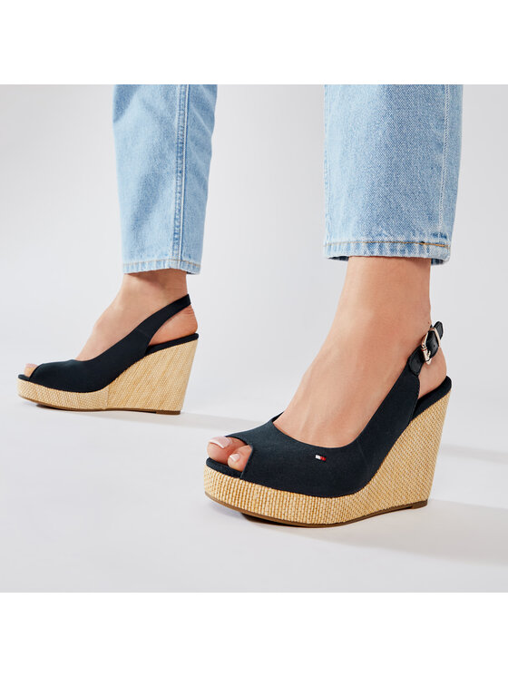 Tommy Hilfiger Tommy Hilfiger Σανδάλια Iconic Elena Sling Back Wedge FW0FW04789 Σκούρο μπλε