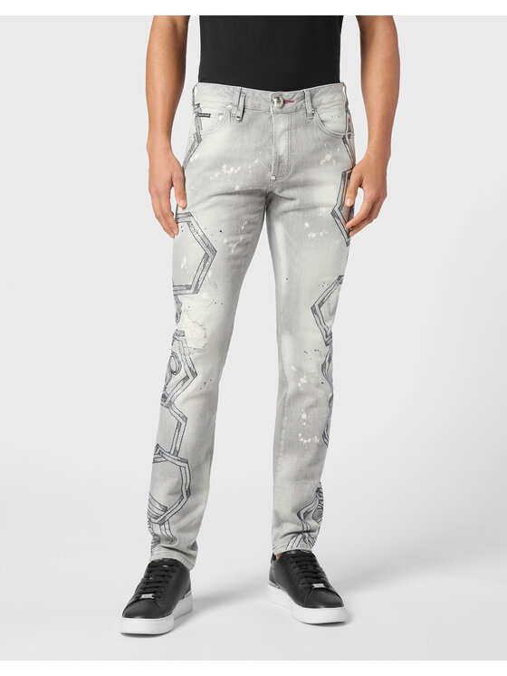 PHILIPP PLEIN PHILIPP PLEIN Džínsy 21111 Sivá Straight Leg