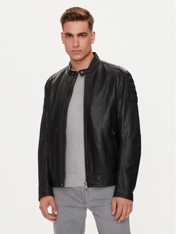 BOSS Boss Kožená bunda Jomoto 50518270 Černá Regular Fit