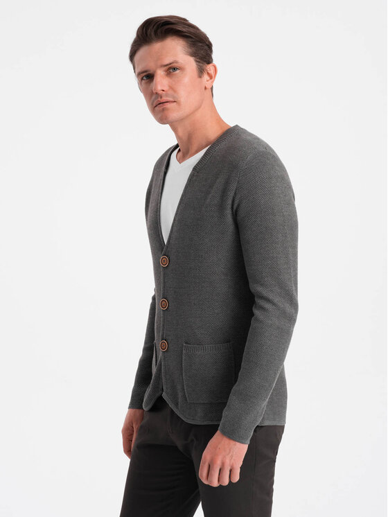 Ombre Ombre Kardigan OM-SWCD-0109 Šedá Regular Fit