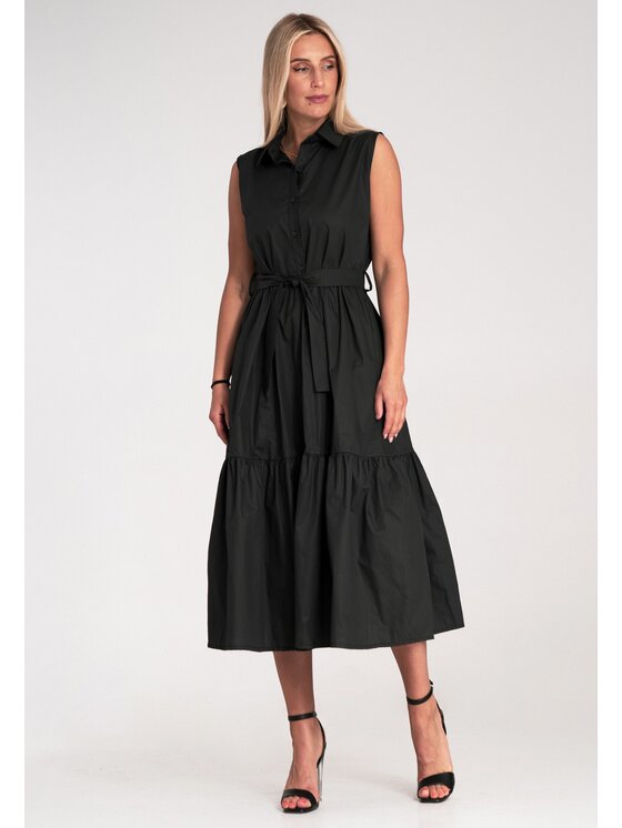 FIGL FIGL Košeľové šaty M1216 Čierna Flared Fit