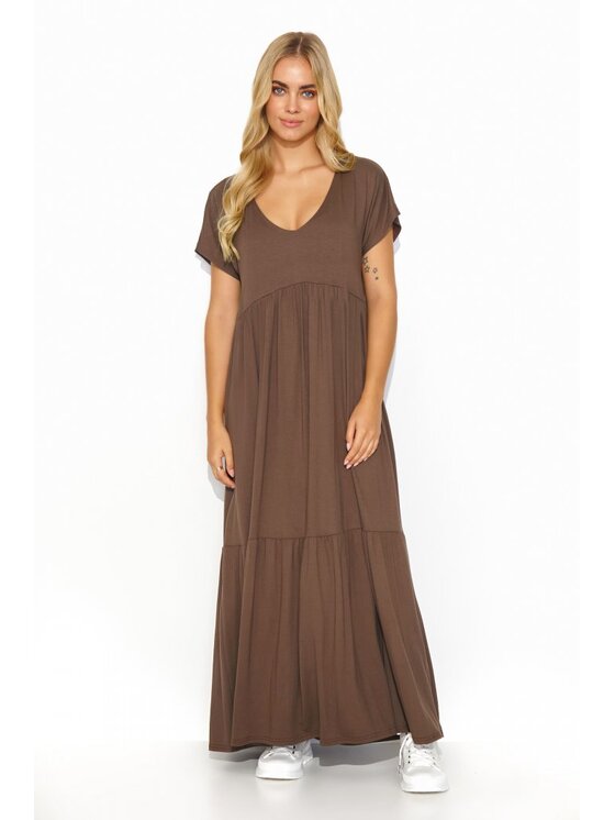 Makadamia Makadamia Sukienka codzienna M828 Brązowy Loose Fit