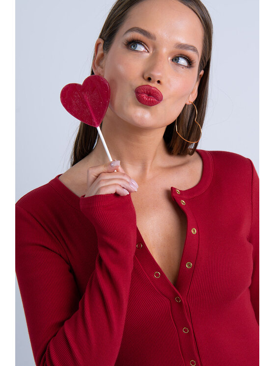 Nudyess Nudyess Sukienka dzianinowa Isla midi z prążka Czerwony Fitted Fit