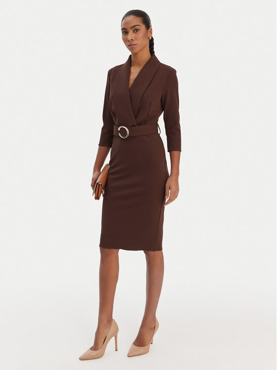 Rinascimento Rinascimento Koktel haljina CFC0126777003 Smeđa Slim Fit