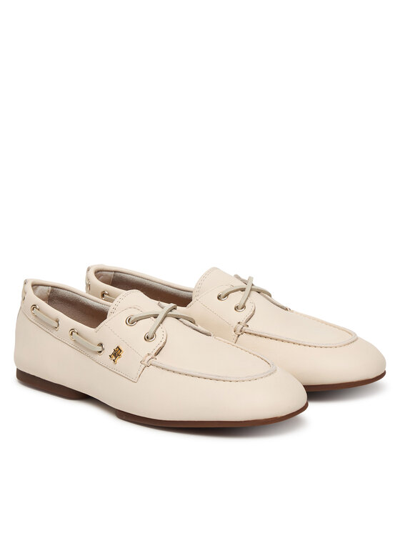 Tommy Hilfiger Tommy Hilfiger Обувки Th Sleek Leather Boat Shoe FW0FW09148 Екрю